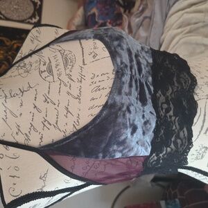 Velvet, Mesh And Lace Halter Bralette